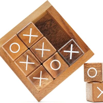 BSIRI Tic Tac Toe for Kids and Adults Coffee Table Living Room Decor and Desk Decor Family Games Night Classic Board Games Wood Rustic for Families Size 4 Inch