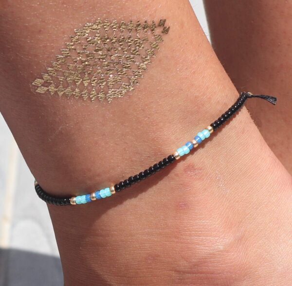 Large Anklet for Women, Plus Size Adjustable Beaded String Ankle Bracelet, Unique Boho Bohemian Hippie Style Black Multicolor Waterproof Anklet, 10 inches, 11 inches, Handmade by Tribes (M-L) - Image 2