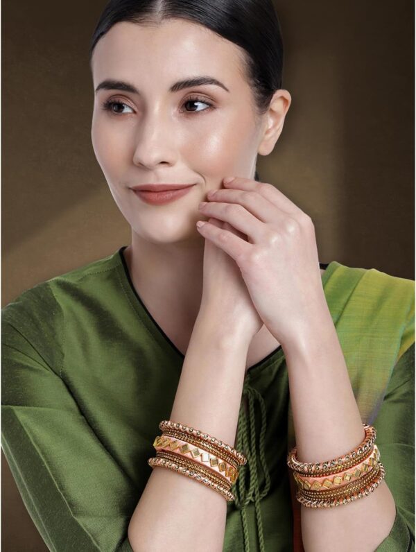 Aheli Matching Floral Kundan Silk Thread Chuda Chura Bangle Set Indian Traditional Bridal Fashion Jewelry Gift for Women - Image 2