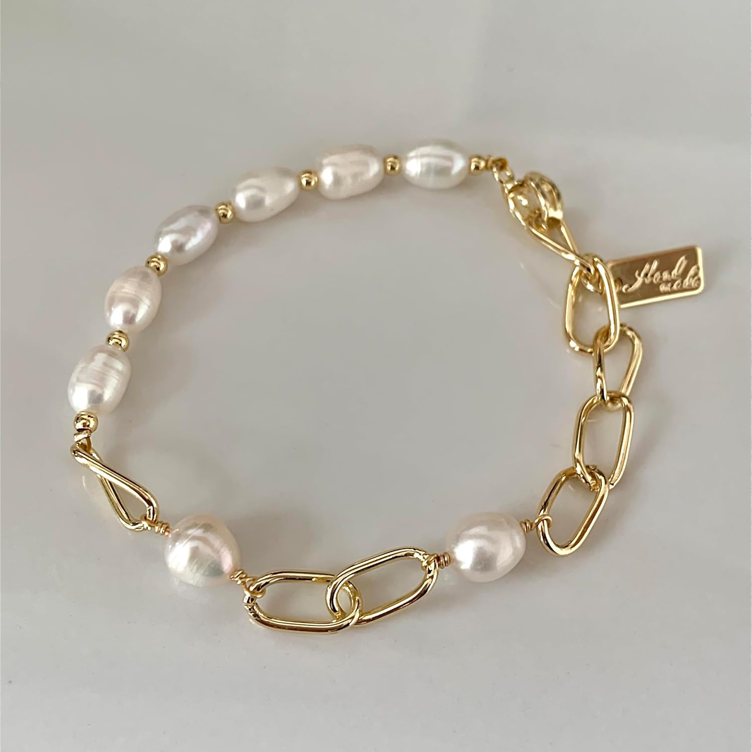 Handcrafted Natural Freshwater Baroque Pearl Bracelet,14k Gold Plated Chain,Minimalist designs are perfect for layering (Chain Pearl) - Image 3