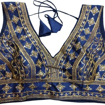 Women's Embroidered Indian Readymade Blouse Padded Lehenga Crop Top Tussar Silk Choli Saree Blouse