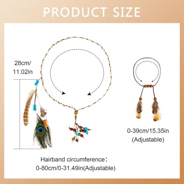 DOCILA Feather Headband Wrist Bands Set Women Boho 60s 70s Outfits Hippie Hairband Bracelets Indian Pocahontas Costume Hair Accessories - Image 4