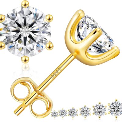 KRKC 0.6-3ct Moissanite Stud Earrings, Lab Created Diamond Stud Earring for Women, D Color VVS1 Clarity, S925 Sterling Silver, Hypoallergenic,14K White Gold, Friction Back Earrings Jewelry Gifts for Women Men