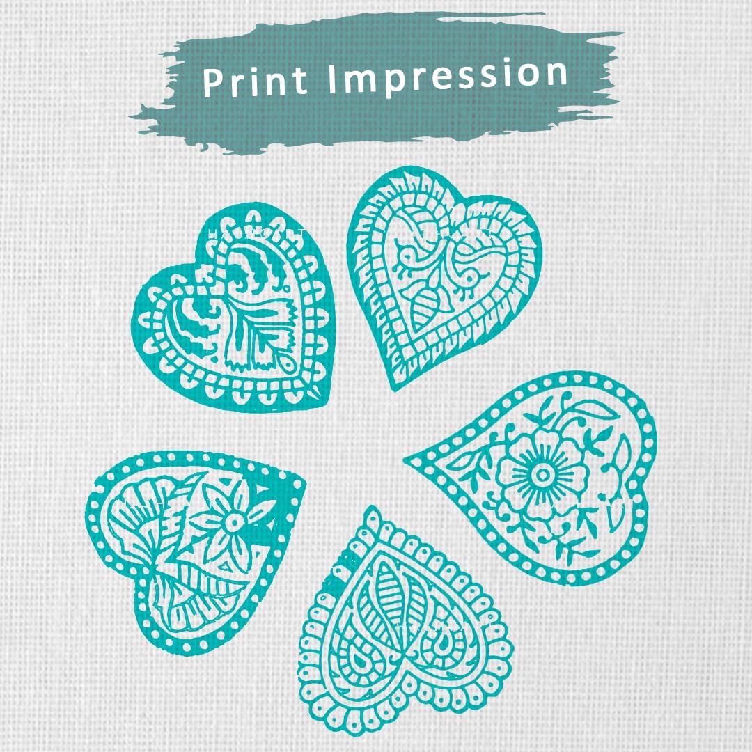 Heart Shape Wooden Stamp Block Printing on Saree Border, Textile, Clay, Pottery, Tattoo - Handcarved Indian Textile Printing Blocks for Crafting on Fabric Hashcart® (Set of 5) - Image 2