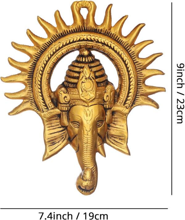 TIED RIBBONS Ganesh Wall Hanging for Home 9 Inch | Brass Ganesh Face with Sun Statue | Indian God Idol | Traditional Wall Décor Antique Ganpati Statue for Home, Entrance, Indian Decorations for Home - Image 4