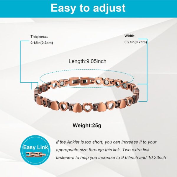 Copper Ankle Bracelet Women, 99% Pure Copper Heart Shape Magnetic Anklet, Fashion Jewelry Present (0086Q) - Image 2