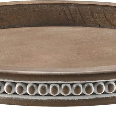 Handmade Wooden Serving Tray, Small Beaded Coffee Table Tray Decor, Warm Brown Round Decorative Tray for Coffee Table, Dining Room Table Entryway and Living Room Table