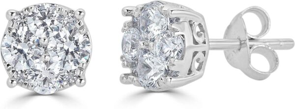 Women Round Diamond Stud Earrings Set In 925 Sterling Silver | Natural or Lab Grown | 14K Gold Bezel | White Yellow or Rose | Independent Lab Certified | Hypoallergenic