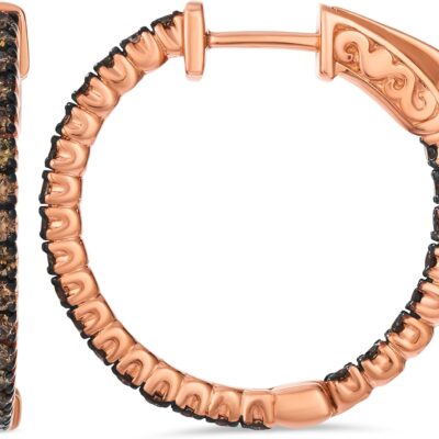 Le Vian 1/2 or 1 Carat Chocolate Diamond Inside Out Hoop Earrings for Women I 14k Gold Earrings for Her (Brown, 0.50 or 1.00 cttw) 4-Prong Setting Round Diamond Earrings I Hinged Hoops