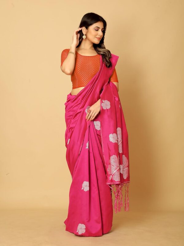 Women's Round Neck Cotton Dobby Lycra Elbow Sleeve Readymade Saree Blouse - Image 5