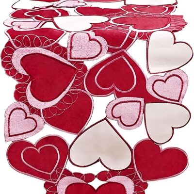 Nialnant Valentines Day Table Runner Decor,Spliced Embroidered Red Love Heart Table Runner for Engagements,Wedding Anniversary,Table Decor
