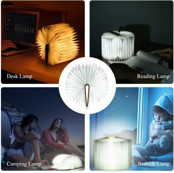 Vergissm Wooden Book Light, 3 Colors Folding Book Lamp White Light/Yellow Light/Warm Yellow Light Colors LED Book Light for Home Decor Birthday Gift - Image 6
