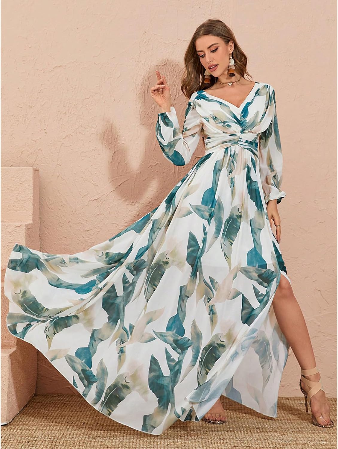 TOLEEN Summer Floral Dresses for Women Long Sleeve Casual Style Beach Swing Dresses - Image 3