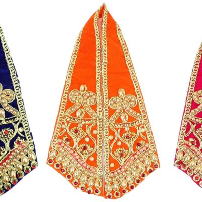 Set of 3 Ganesha Dupatta Velvet Puja Cloth Chunari(Size:-15 Inch x 2 Inch)Pooja Chunar Puja Articles for Indian Traditional Ganesh Chaturthi Festival for Idol Statue Frame Temple(Blue,Pink,Orange)