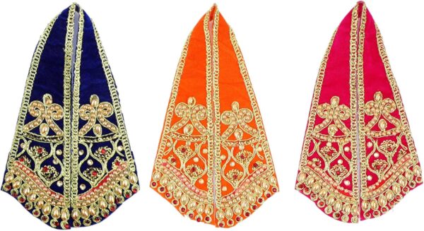 Set of 3 Ganesha Dupatta Velvet Puja Cloth Chunari(Size:-15 Inch x 2 Inch)Pooja Chunar Puja Articles for Indian Traditional Ganesh Chaturthi Festival for Idol Statue Frame Temple(Blue,Pink,Orange)