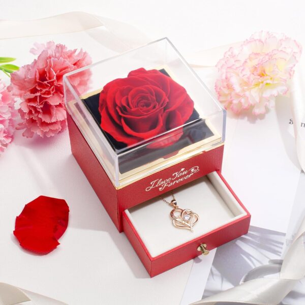 WILDLOVE Forever Real Rose with Heart Necklace, Preserved Flowers Gifts for Mom, Wife and Girlfriend on Christmas, Valentine's Day, Mother's Day, Birthday for Women Her - Red - Image 2