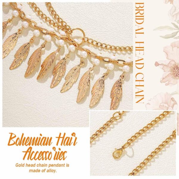 Aukmla Gold Leaf Head Chain Leaves Headpiece Festival Costume Headband Hair Chains for Women - Image 6