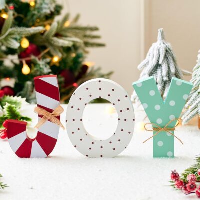 Christmas Decorations for Home Joy Bell Decor Farmhouse Wooden Holiday Sign Winter Rustic Vintage Block Xmas Tabletop for Kitchen Xmas Party Mantel Tiered Tray Gift Indoor Outdoor