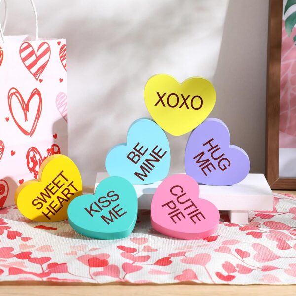 Valentines Day Decorations -6PCS Wooden Heart -Standing Heart Valentines Decorations for Home Table Shelf Mantel Fireplace Wedding Party Supplies
