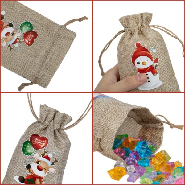ARTLYMERS 24 Pack Christmas Jute Burlap Bags, Christmas Drawstring Gift Bags for Xmas Presents Holiday Party Favor Treats Candy, 6 Designs - Image 4