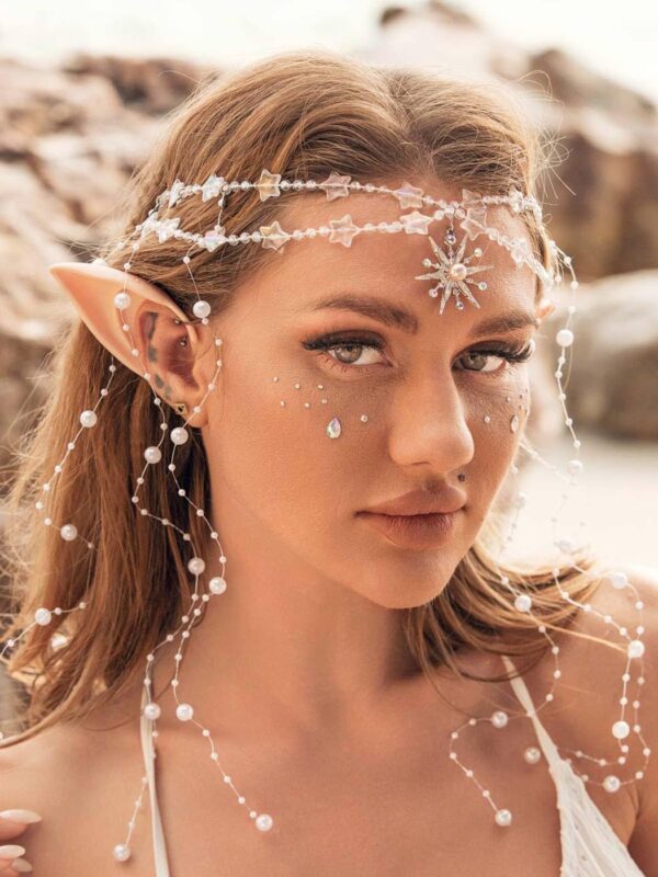 Aukmla Star Boho Head Chain with Fairy Elf Ear Pearl Tassel Headpiece Hair Chains Jewelry Halloween Costume Festival Headband Hair Accessories for Women and Girls - Image 6