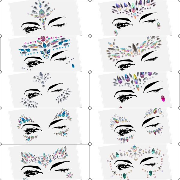 YRYM HT Mermaid Face Jewels Rhinestones Temporary Crystal Stickers Decorations Fit for Parties (10 Sets) - Image 8