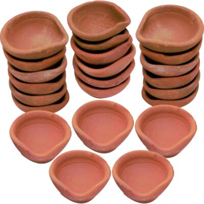 TIED RIBBONS 24 pcs Handmade Natural Clay Diya for Diwali | Traditional Homemade Diyas Tealight | Indian Oil Lamp | Diwali Decorations for Home | Terracotta Diyas | Diwali Gifts