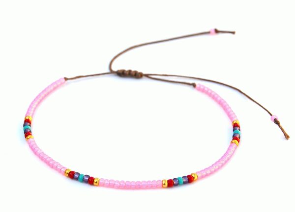 Beaded Anklet for Women, Boho Bohemian Native American Style, Unique Waterproof Pink Colorful Hippie Beach Anklet, Handmade by Tribes (S-M) - Image 5