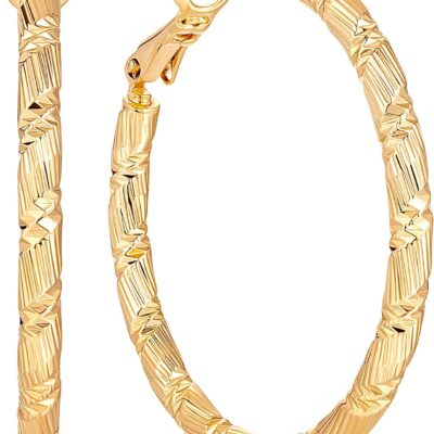 Gold Hoop Earrings for Women, 14K Gold Earrings, Thick Gold Hoop Earrings for Women Gold 14K, Gorgeous and Solid Line Cutting Design, Gold Earrings (30mm*2.5mm)