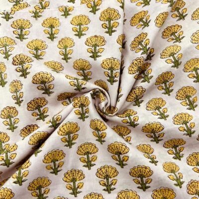 E-Tailor® Cotton Fabric India Hand Block Print Floral Fabric Ideal for Dress Making, Craft and Arts, Patchwork, Quilting, Doll Making, DIY Craft-1 Yard- Floral -Parchment