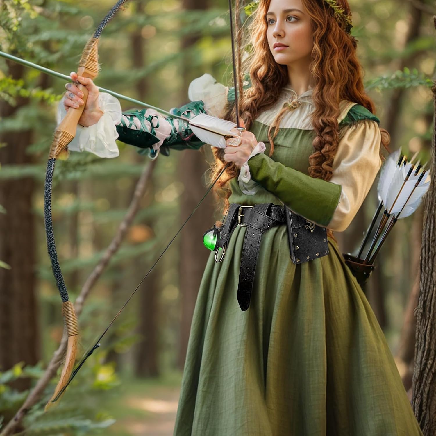 Renaissance Belt Pouch Waist Bag Steampunk Pouch Medieval Leather Belt Pouch Skirt Hikes Set, Retro Renaissance Accessories for LARP Cosplay Costume Christmas Gifts (1Bottle-Black) - Image 2