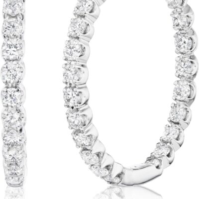 Lab Grown Diamond Inside Out Hoop Earrings for Women I 14k White Gold Earrings for Her I IGI Certified 1/2 to 1 Carat Diamonds (I-J, SI1-SI2, cttw) Hinged Hoops
