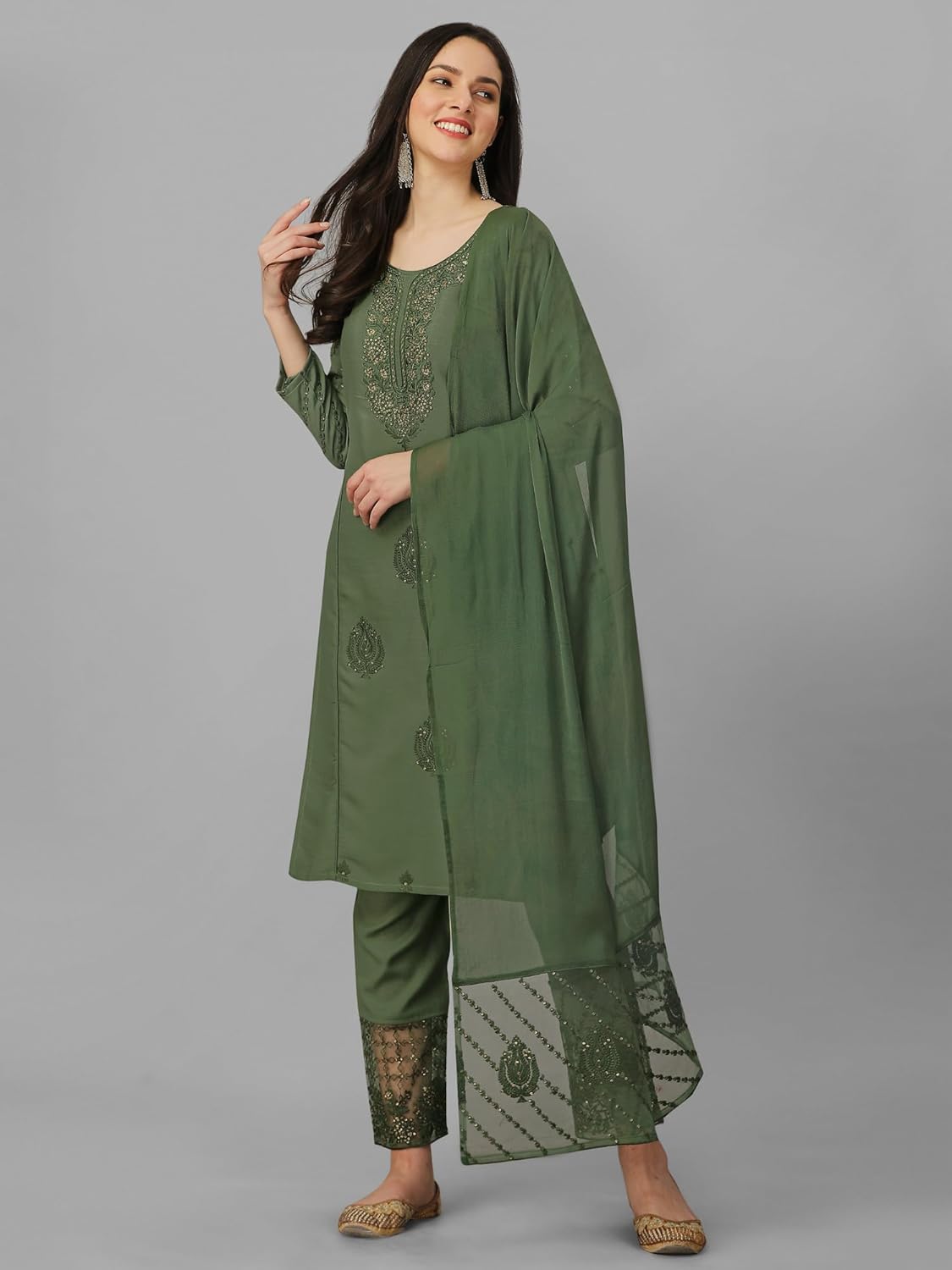 TRENDMALLS Kurta Set Cotton Rayon Embroidery Salwar Suit for Women Kurta Pant Set with Dupatta - Image 3