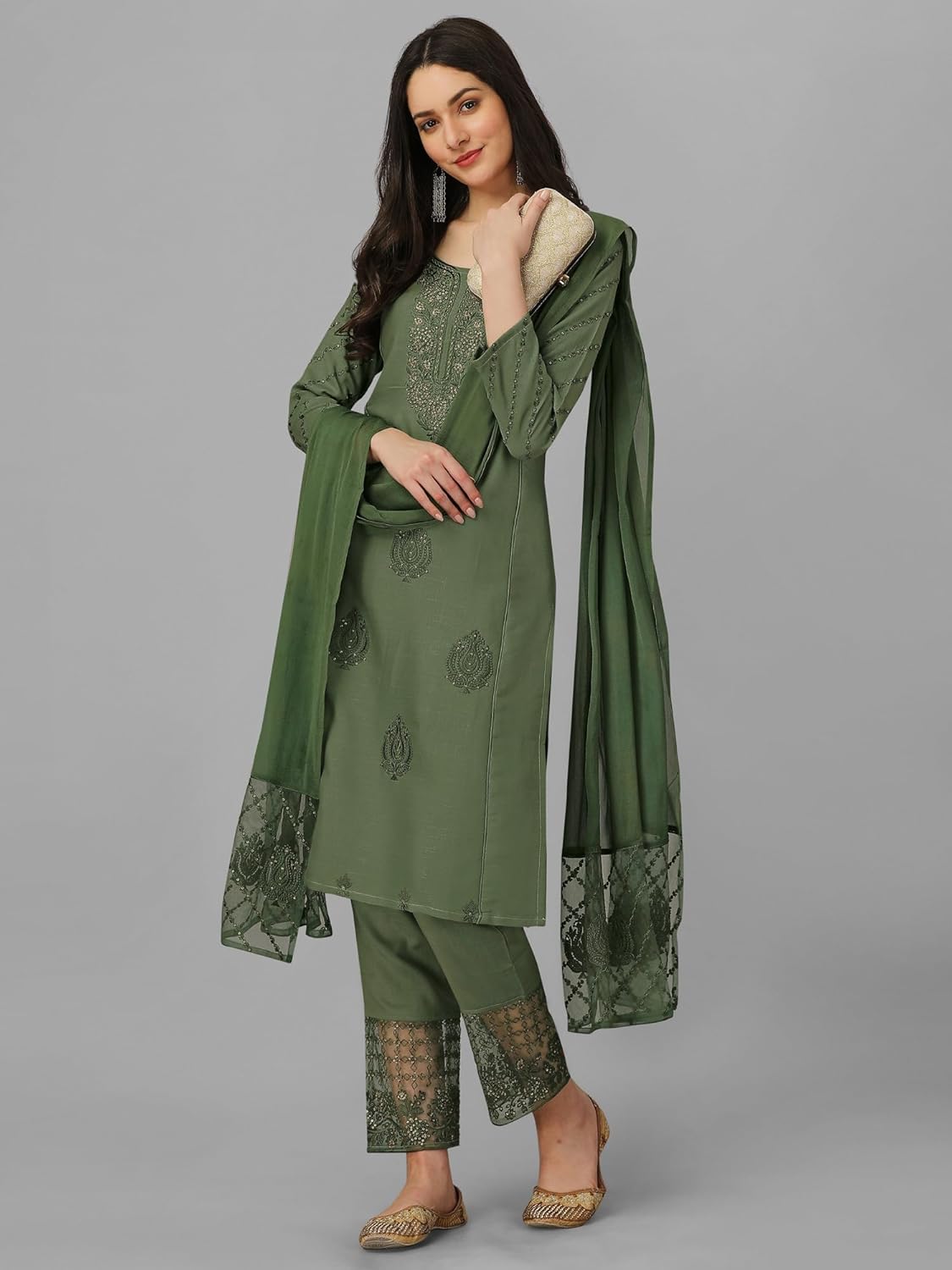 TRENDMALLS Kurta Set Cotton Rayon Embroidery Salwar Suit for Women Kurta Pant Set with Dupatta - Image 4