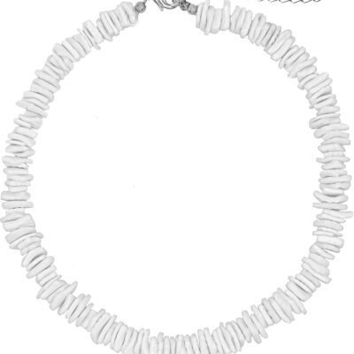 Fablinks White Puka Shell Necklace, Hawaiian Seashell Necklace for Men, VSCO Girl Beach Necklaces for Women, Beachy Beaded Summer Pooka Choker, Heishi Clam Chips Surfer Jewelry