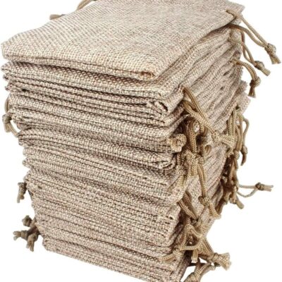 Lot of 50 Burlap Bags with Drawstring Gift Bags Jewelry Pouches Sacks for Wedding Party and DIY Craft, 5 x 3.5 Inches