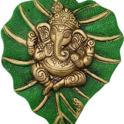 Lord Ganesh/Ganpati On Paan Patta Leaf Decorative Religious Wall Hanging for Home & Office Decor, Feng Shui, Vastu, Sculpture Art Figurine, Special Housewarming Gift