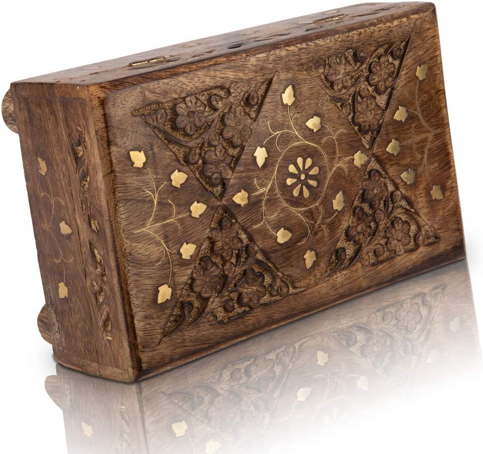 Great Birthday Gift Ideas Handmade Decorative Wooden Jewelry Box With Free Lock & Key Jewelry Organizer Keepsake Box Treasure Chest Trinket Holder Lock Box Watch Box 8 x 5 Inch - Image 5