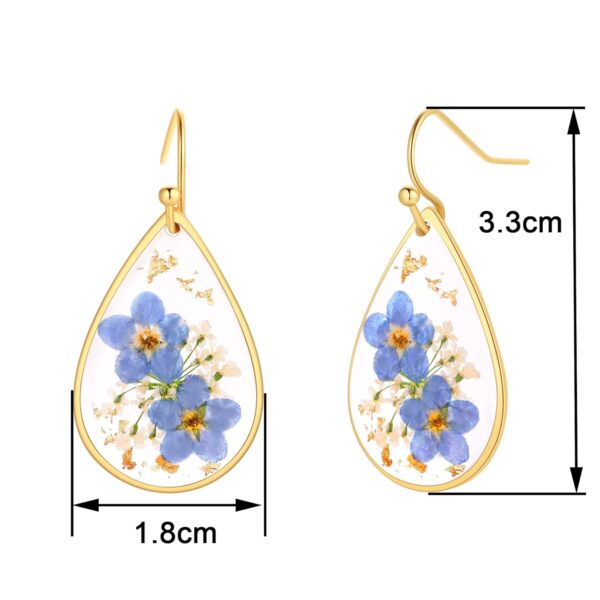 Forget-Me-Not and Queen Anne's Lace Pressed Wildflower Earrings | Drop Dangle Earring For Women Girls | Pressed Flower Teardrop Earrings Dry Flowers | Personalized Handmade Earrings | Gift for Woman - Image 6