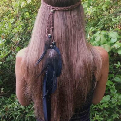 Jumwrit Bohemian Feather Headband Hippie Gypsy Headpiece Black Feather Tassel Headdress Adjustable Hemp Rope Beaded Hairband Indian Hair Accessories for Women and Girls Festival Party Decoration