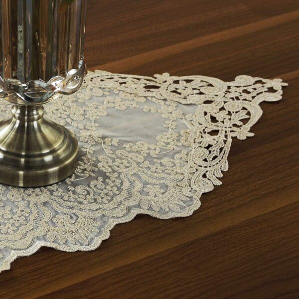 ARTABLE Rectangle Table Runner Lace Macrame Embroidered Table Runners with Exquisite Vintage Shabby Chic for Holiday Wedding Long Dinner Tables (Light Gold, 12 x 36 Inch) - Image 3