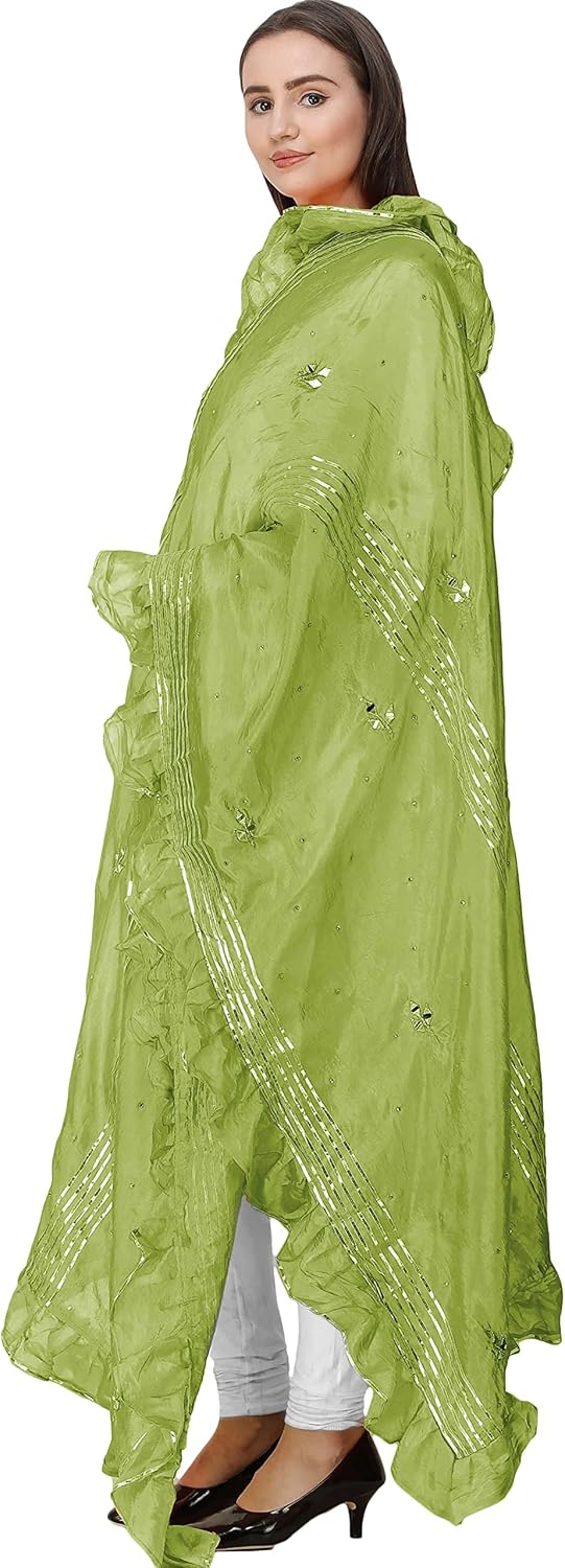 Exotic India Dupatta from Amritsar with Gota Patches and Frill Border - Art Silk - Image 2
