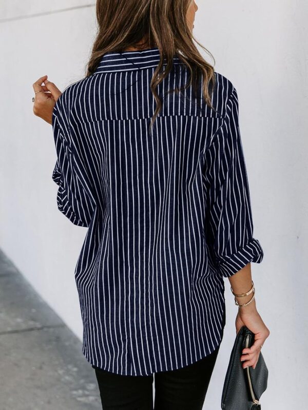 siliteelon Womens Button Down Shirts Cotton Striped Dress Shirt Long Sleeve Collared Office Work Blouses Tops - Image 2