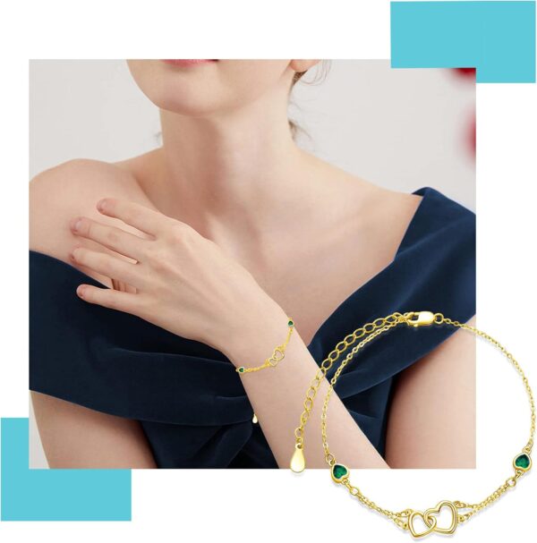 Dorunmo Anklet/Bracelet for Women 925 Sterling Silver Birthstone Jewelry Cubic Zirconia Double Heart Chain Jewelry for Mom Wife Friend Bride Valentine's Day Christmas Birthday Mother's Day - Image 4