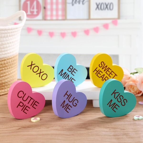 Valentines Day Decorations -6PCS Wooden Heart -Standing Heart Valentines Decorations for Home Table Shelf Mantel Fireplace Wedding Party Supplies - Image 7