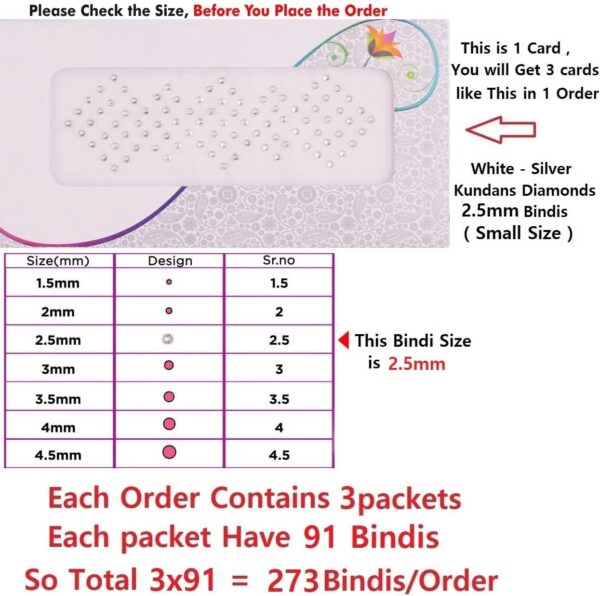 VAMA Silver White Crystal Diamond Self-Adhesive Tattoos Face Jewels Eye Gems Bindi Stick on Rhinestone Sticker for Face Eyes Makeup Body & Crafts (Pack of 3 Cards Small Size 2.5 mm) - Image 2