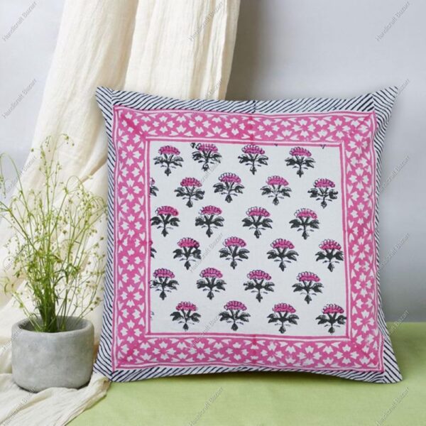Artful Cotton Handloom Block Printed Cushion Cover Decorative Pillow Sham 16x16 Inch Square Chair Pad Farmhouse Decor (1), HB-BPCC1-0010