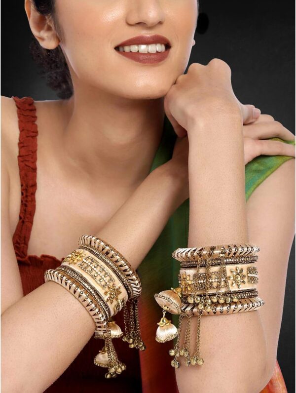 Aheli Wedding Party Designer Velvet Faux Stone Studded Bridal Bangle Set Chuda with Hangings Indian Traditional Ethnic Fashion Jewelry Gift for Women - Image 2