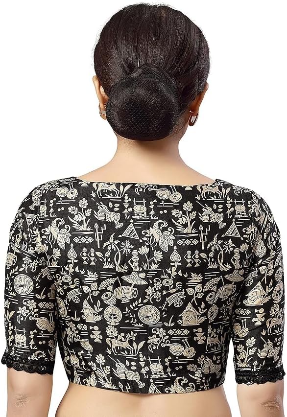 Pure Cotton Party Wear Cool Look Saree Sari Ajrak Print Blouse Readymade for Women - Image 2