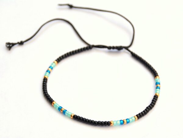 Anklet for Women, Unique Beaded Thin Anklet, Black Gold Colorful Boho Hippie Waterproof Beach Foot Jewelry, Native American Style, Handmade by Tribes (S-M (adjustable)) - Image 7